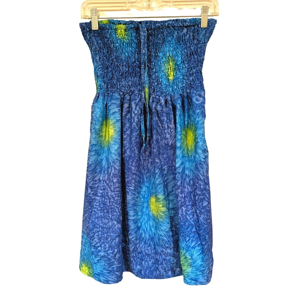 Rima Beachworld Tube Dress One Size Blue Yellow Batik Smocked‎ Tropical Boho